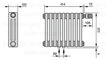 Схема (чертеж) Радиатор Zehnder Charleston 3057/9 №V008 Technoline TL
